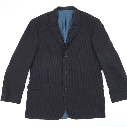 Marks and Spencer Mens Blue Striped Polyester Jacket Suit Jacket Size 42 Regular