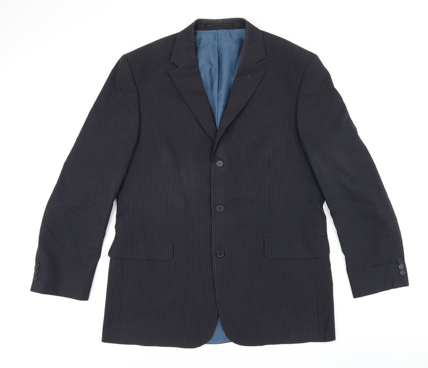 Marks and Spencer Mens Blue Striped Polyester Jacket Suit Jacket Size 42 Regular