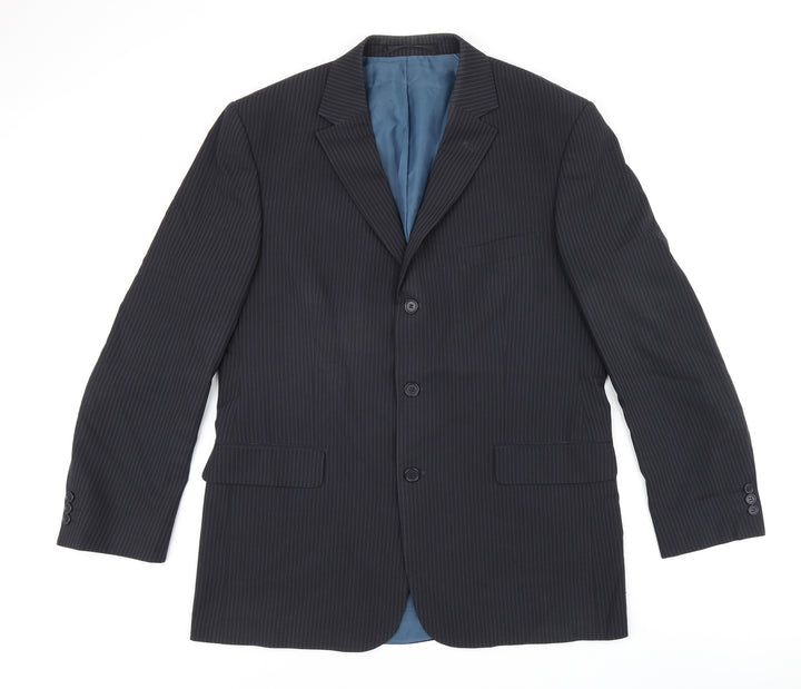 Marks and Spencer Mens Blue Striped Polyester Jacket Suit Jacket Size 42 Regular