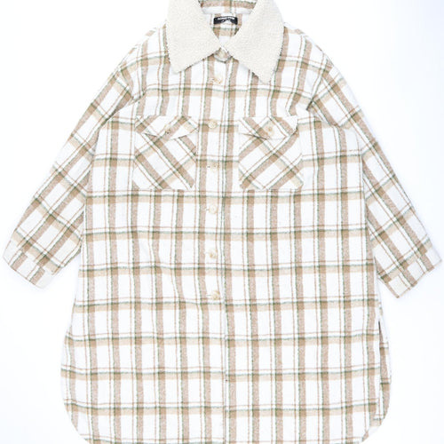 Fashion Union Womens Beige Plaid Overcoat Coat Size 22 Button