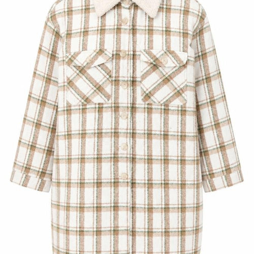 Fashion Union Womens Beige Plaid Overcoat Coat Size 22 Button