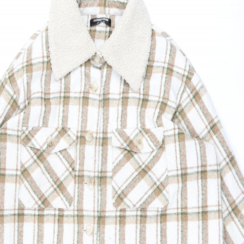 Fashion Union Womens Beige Plaid Overcoat Coat Size 22 Button