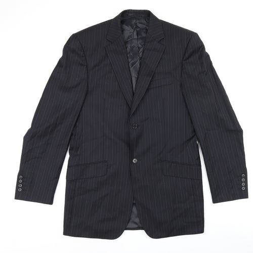 Daniel Hetcher Mens Black Striped Polyester Jacket Suit Jacket Size 38 Regular