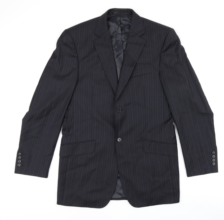 Daniel Hetcher Mens Black Striped Polyester Jacket Suit Jacket Size 38 Regular
