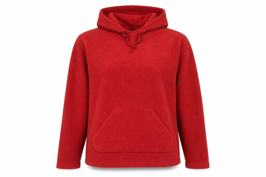 Front view of St Michael women’s red polyester pullover hoodie, size UK 12, pullover