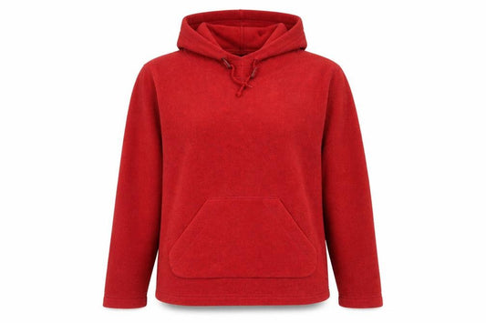 Front view of St Michael women’s red polyester pullover hoodie, size UK 12, pullover