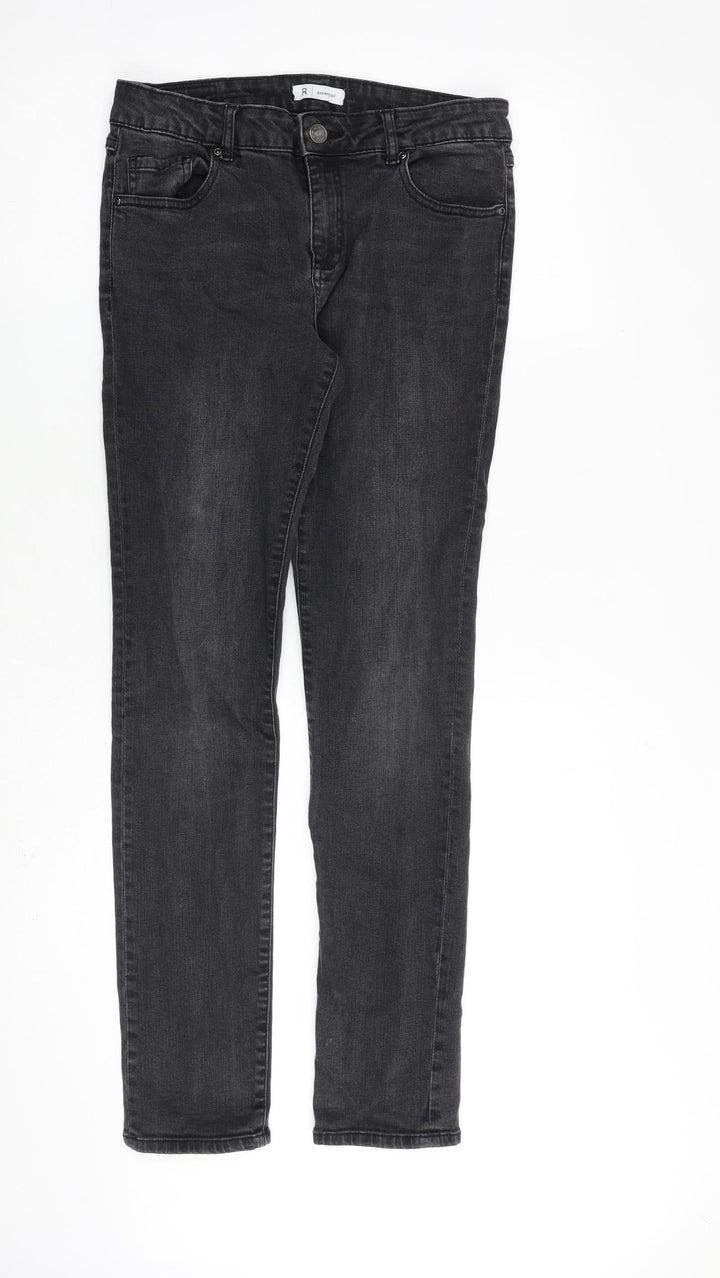 R Essential Womens Grey Cotton Straight Jeans Size 10 L30 in Regular Zip