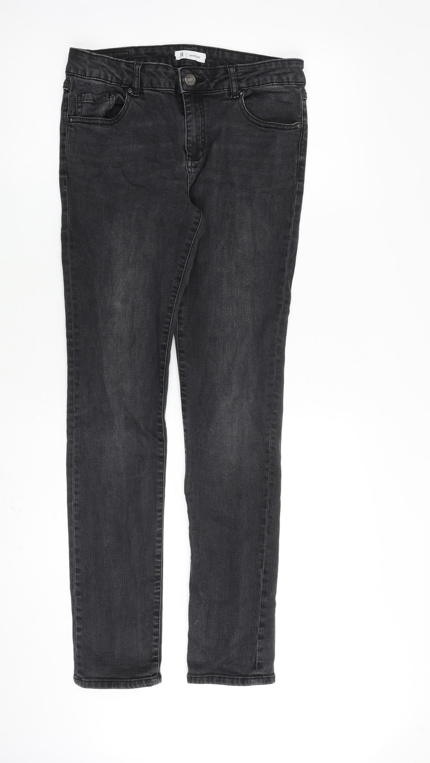 R Essential Womens Grey Cotton Straight Jeans Size 10 L30 in Regular Zip