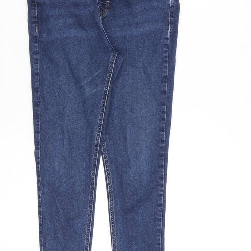 Topshop Womens Blue Cotton Straight Jeans Size 30 in L30 in Regular Zip - Distressed hems