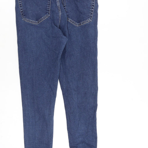 Topshop Womens Blue Cotton Straight Jeans Size 30 in L30 in Regular Zip - Distressed hems