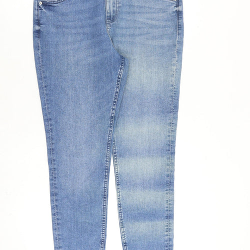 Marks and Spencer Womens Blue Cotton Skinny Jeans Size 14 L29 in Regular Zip