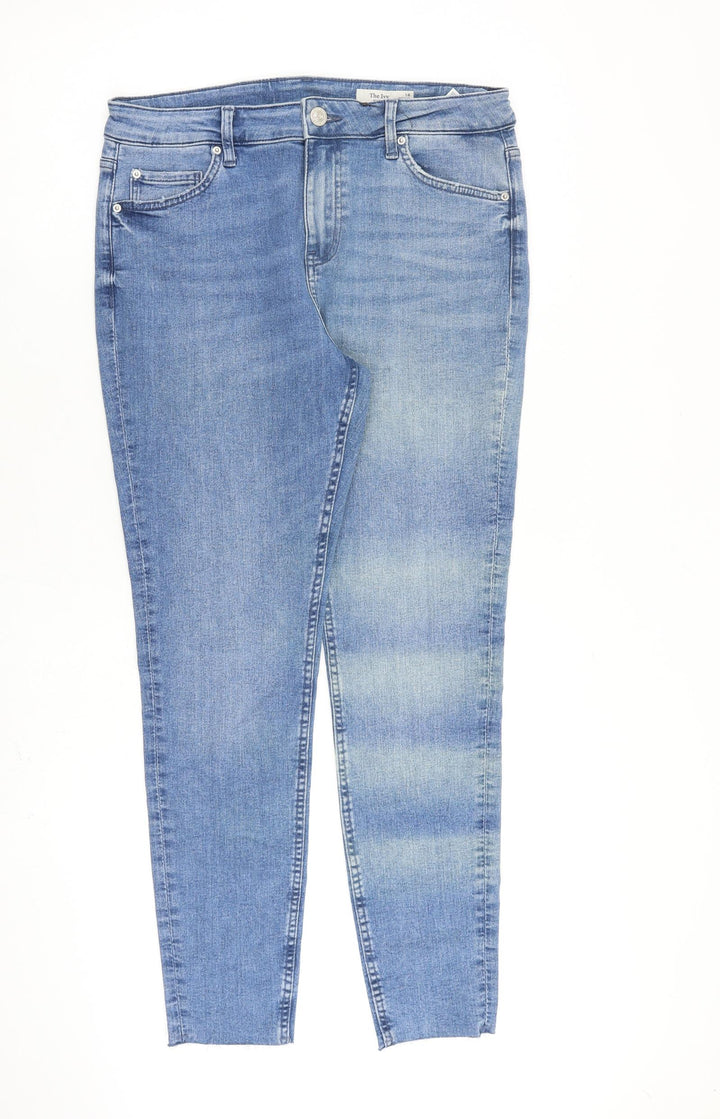 Marks and Spencer Womens Blue Cotton Skinny Jeans Size 14 L29 in Regular Zip