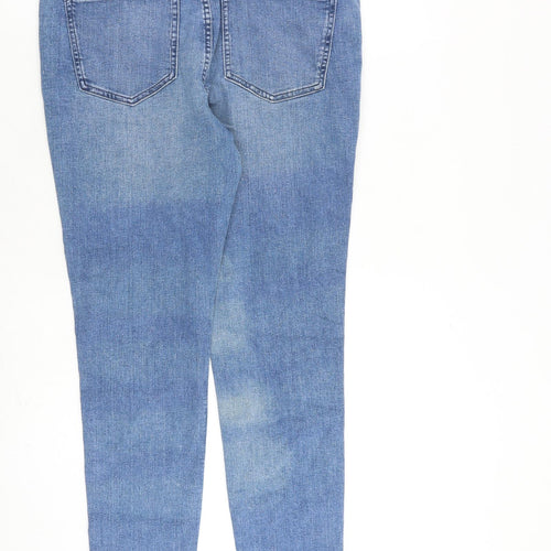 Marks and Spencer Womens Blue Cotton Skinny Jeans Size 14 L29 in Regular Zip