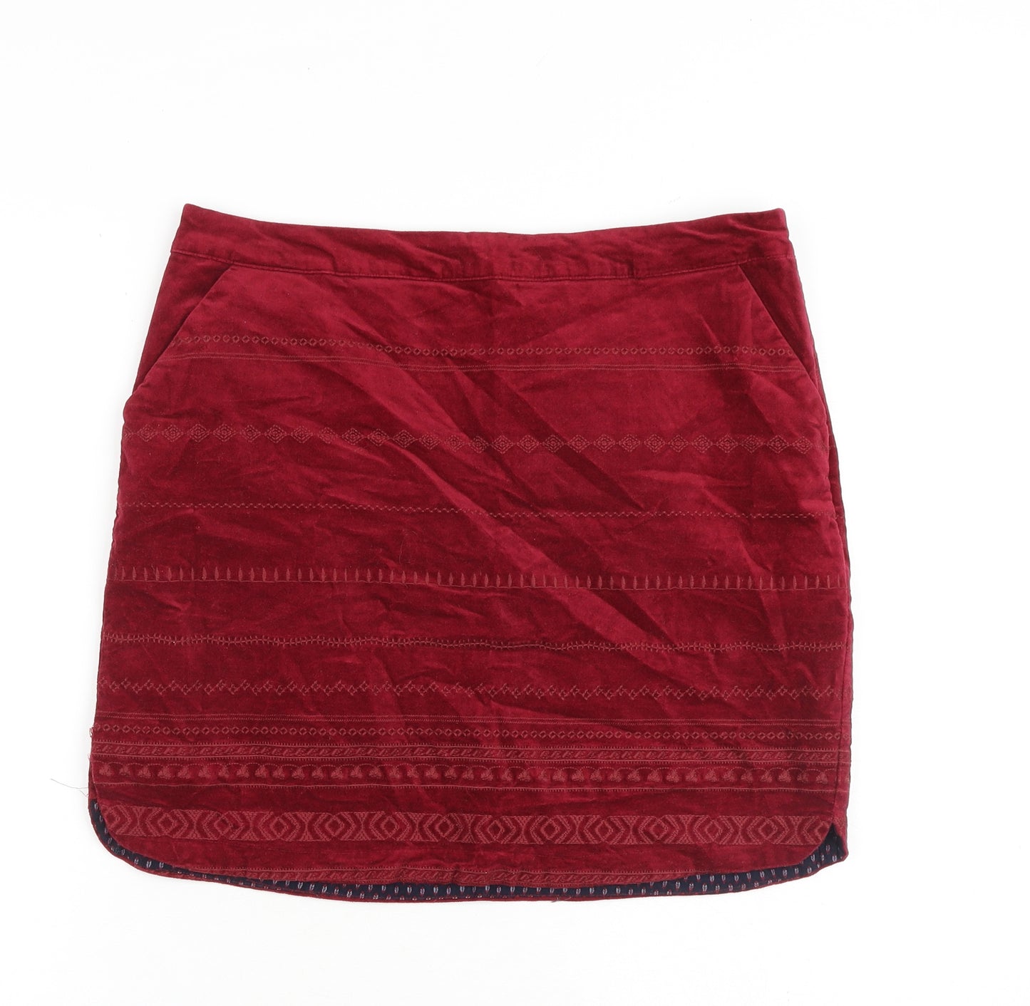 White Stuff Womens Red Geometric Cotton A-Line Skirt Size 12 Zip