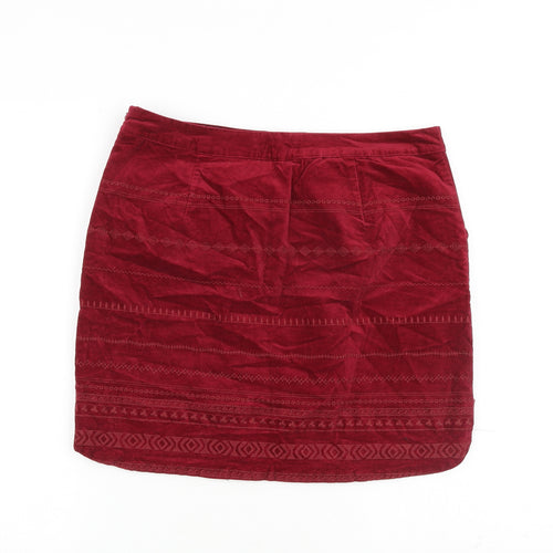 White Stuff Womens Red Geometric Cotton A-Line Skirt Size 12 Zip