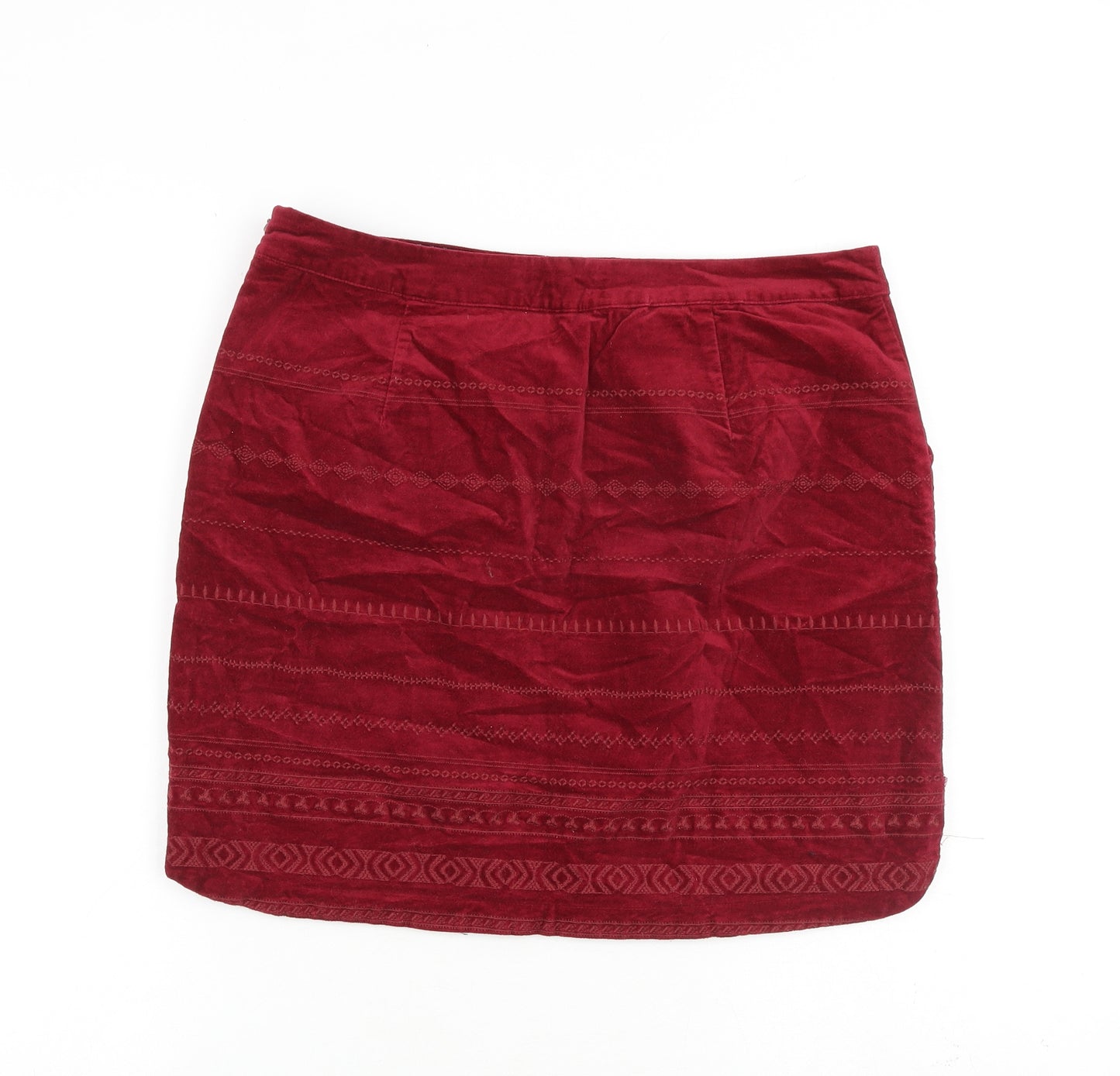 White Stuff Womens Red Geometric Cotton A-Line Skirt Size 12 Zip