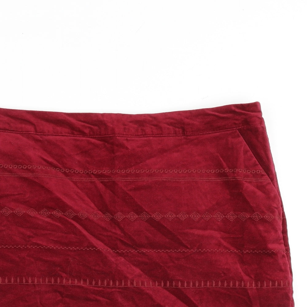 White Stuff Womens Red Geometric Cotton A-Line Skirt Size 12 Zip
