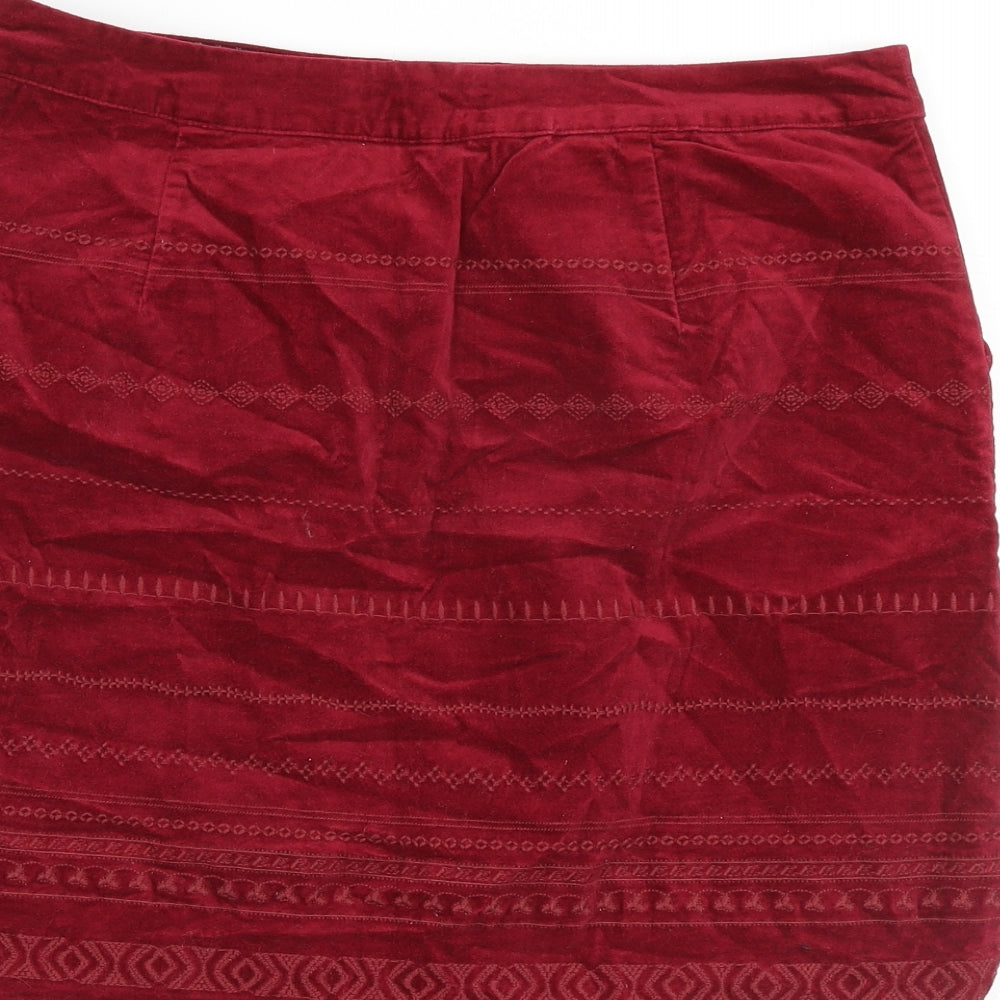 White Stuff Womens Red Geometric Cotton A-Line Skirt Size 12 Zip