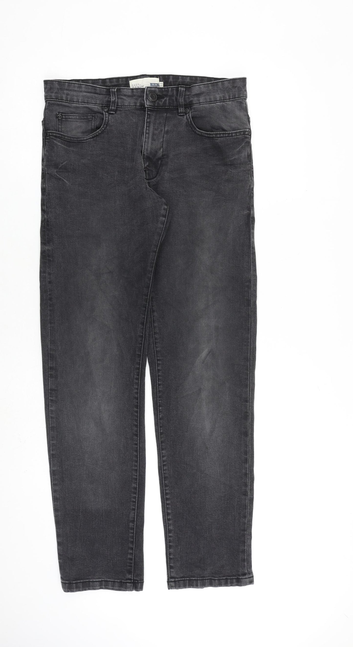 Easy Mens Grey Cotton Straight Jeans Size 30 in L32 in Regular Zip