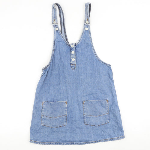Pull&Bear Womens Blue 100% Cotton Tank Dress Size S Scoop Neck Button
