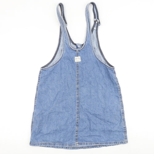 Pull&Bear Womens Blue 100% Cotton Tank Dress Size S Scoop Neck Button