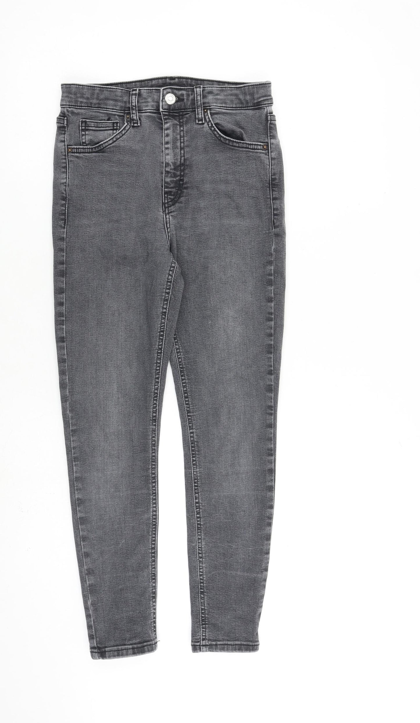 Topshop Womens Grey Cotton Straight Jeans Size 28 in L30 in Regular Zip
