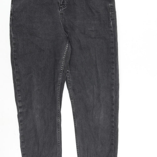 Miss Selfridge Womens Grey Cotton Mom Jeans Size 12 L24 in Regular Tie