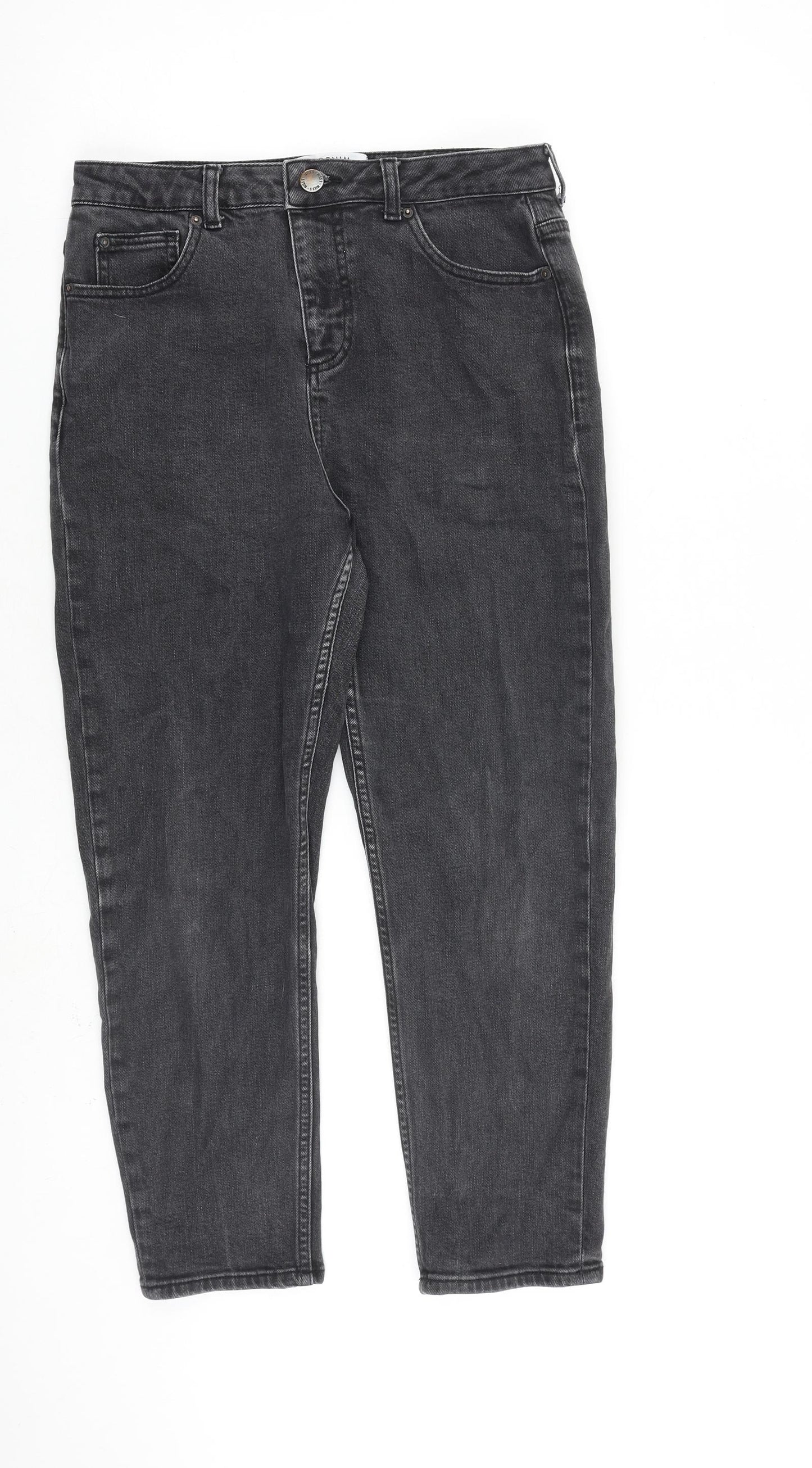 Miss Selfridge Womens Grey Cotton Mom Jeans Size 12 L24 in Regular Tie