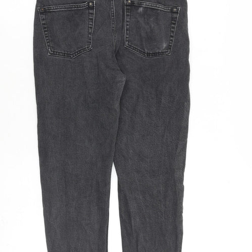Miss Selfridge Womens Grey Cotton Mom Jeans Size 12 L24 in Regular Tie