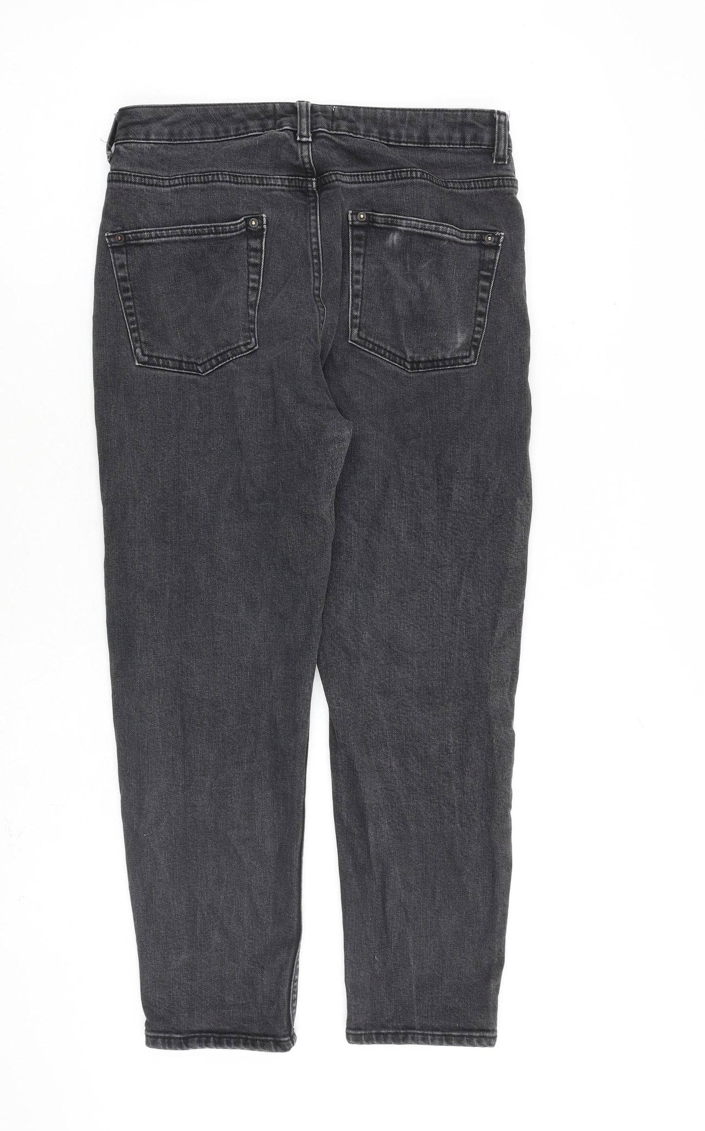 Miss Selfridge Womens Grey Cotton Mom Jeans Size 12 L24 in Regular Tie