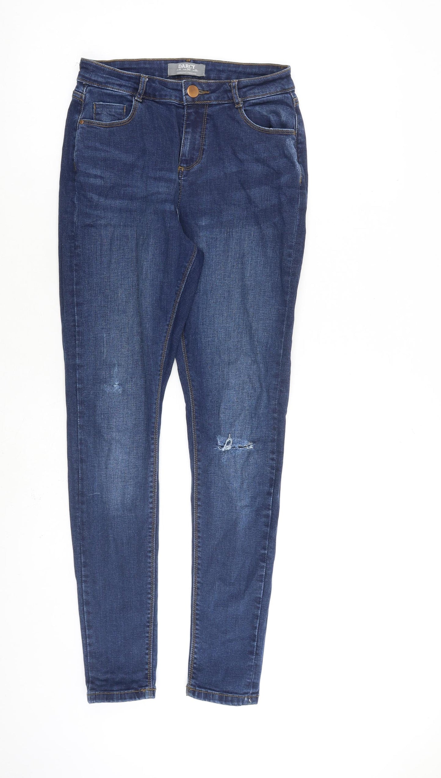 Dorothy Perkins Womens Blue Cotton Straight Jeans Size 8 L28 in Slim Zip