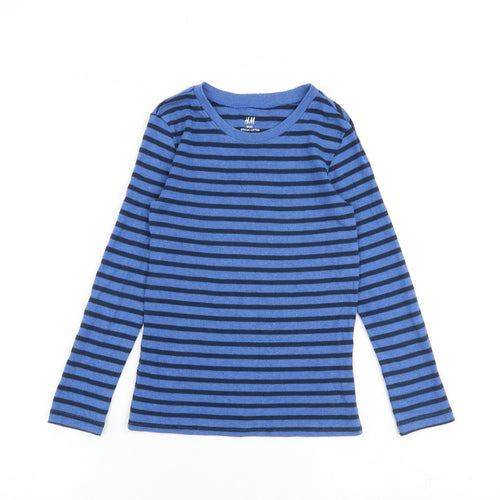 H&M Boys Blue Striped 100% Cotton Basic T-Shirt Size 7-8 Years Round Neck Pullover