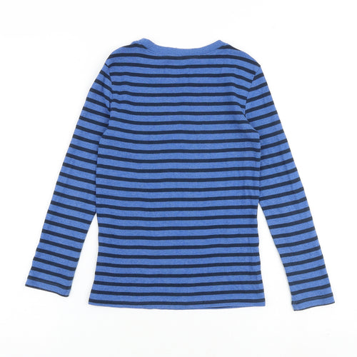 H&M Boys Blue Striped 100% Cotton Basic T-Shirt Size 7-8 Years Round Neck Pullover