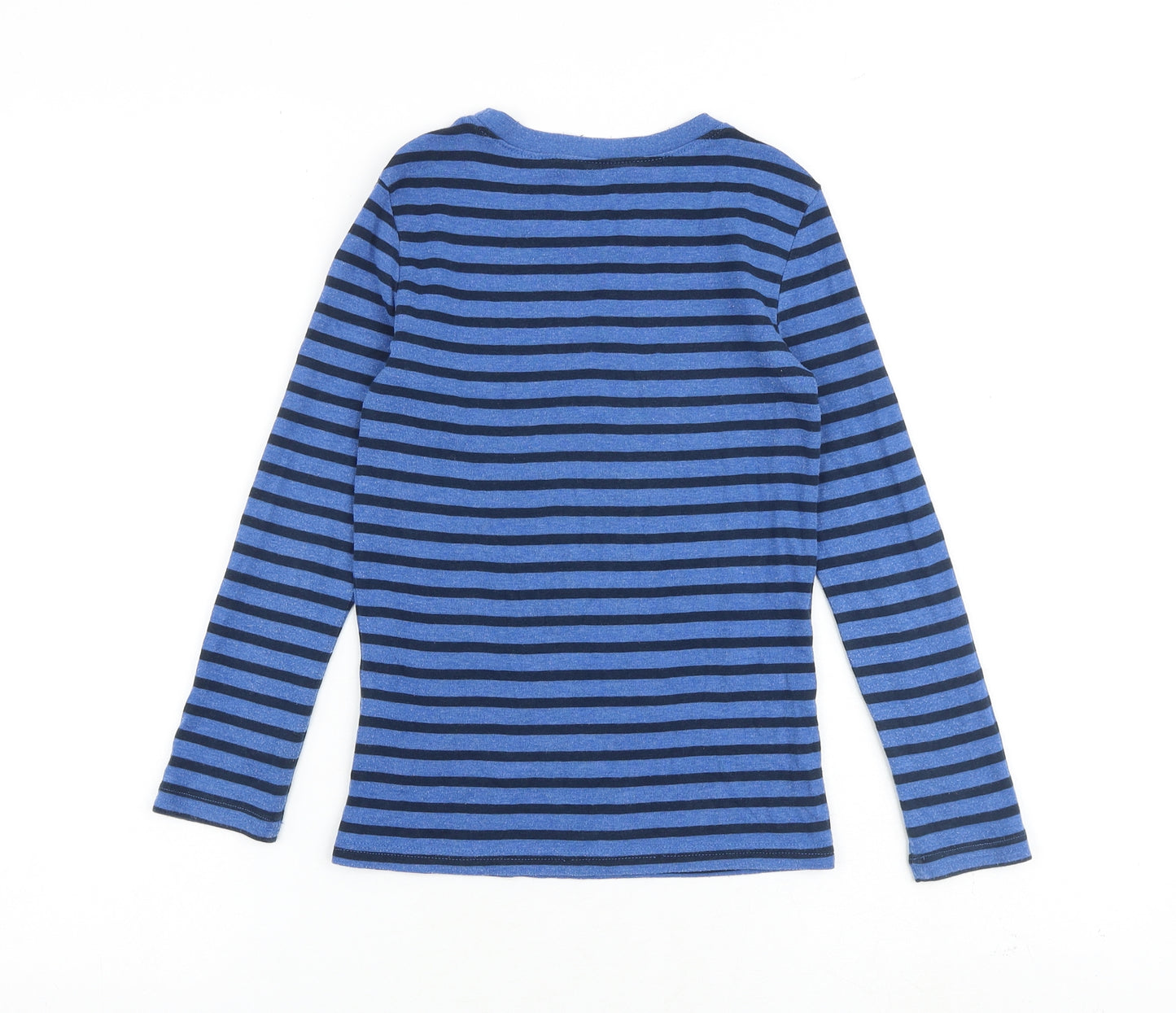 H&M Boys Blue Striped 100% Cotton Basic T-Shirt Size 7-8 Years Round Neck Pullover