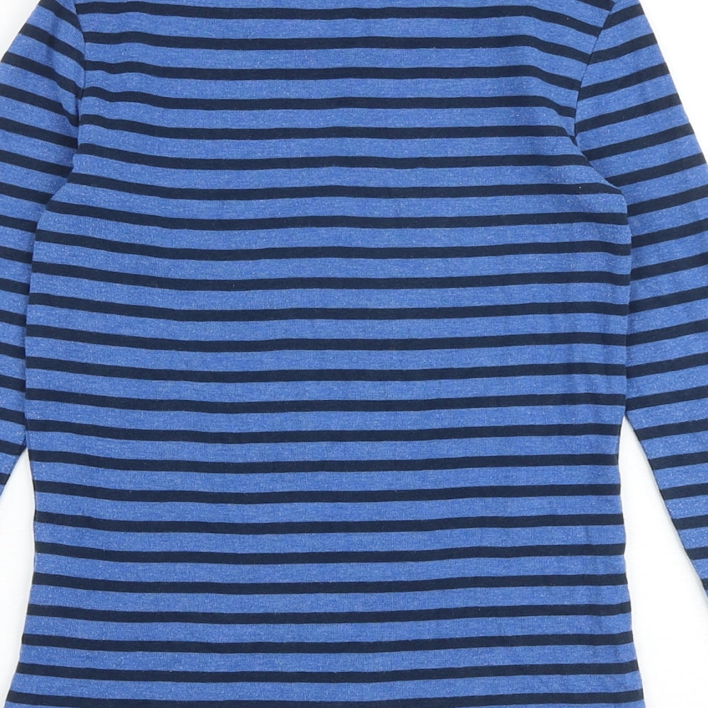 H&M Boys Blue Striped 100% Cotton Basic T-Shirt Size 7-8 Years Round Neck Pullover