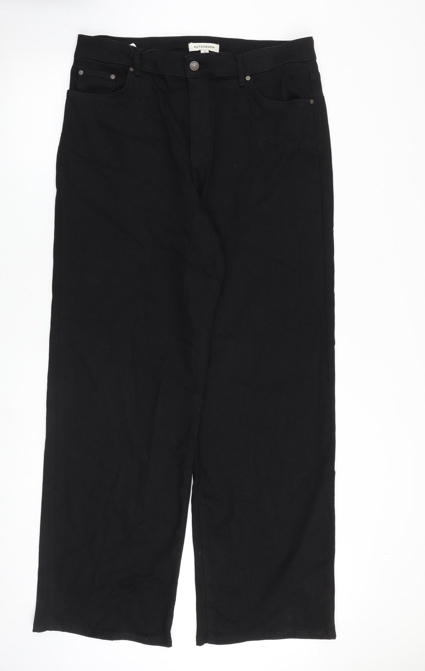 Autograph Womens Black Cotton Wide-Leg Jeans Size 18 L33 in Regular Zip