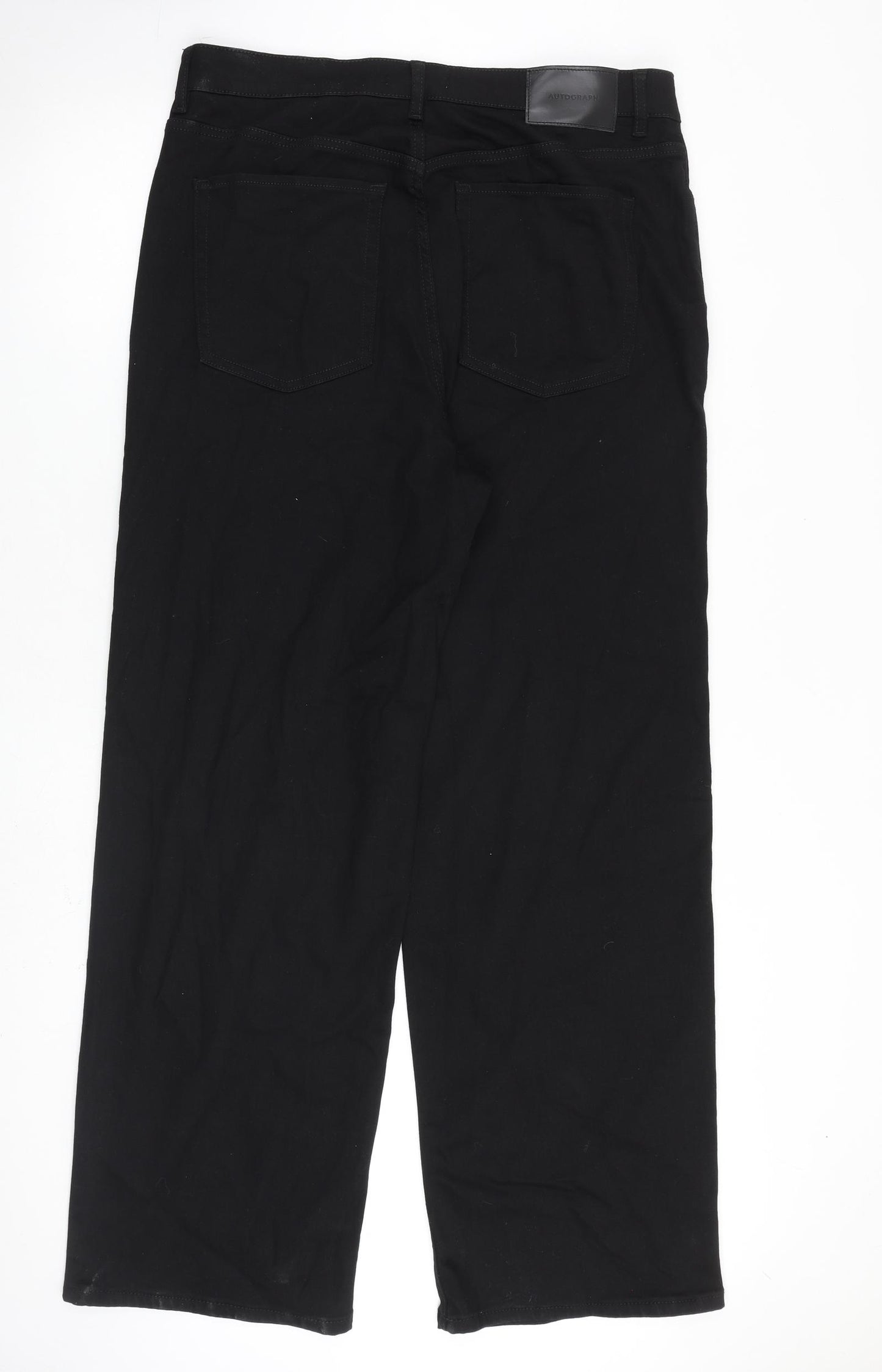Autograph Womens Black Cotton Wide-Leg Jeans Size 18 L33 in Regular Zip