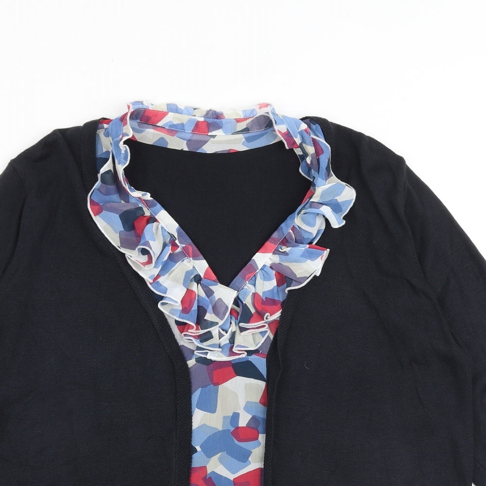 Per Una Womens Black V-Neck Geometric Viscose Pullover Jumper Size 18