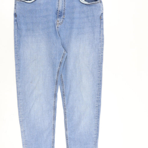 Per Una Womens Blue Cotton Skinny Jeans Size 18 L27 in Regular Zip