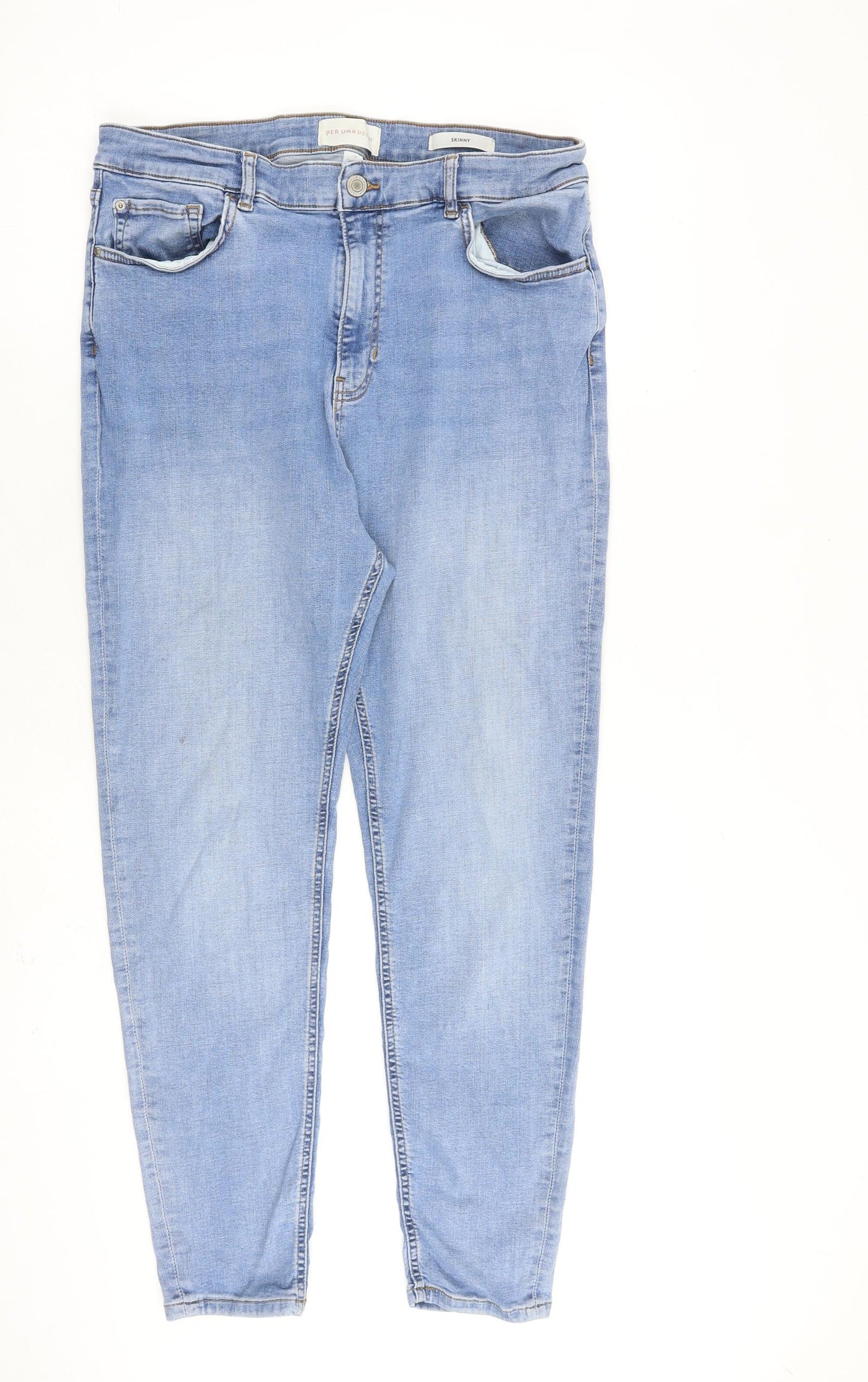 Per Una Womens Blue Cotton Skinny Jeans Size 18 L27 in Regular Zip