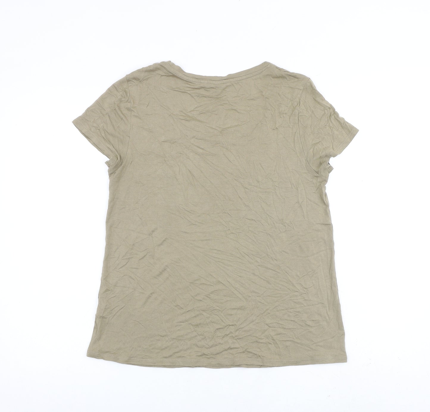 Marks and Spencer Womens Beige Viscose Basic T-Shirt Size 12 Round Neck