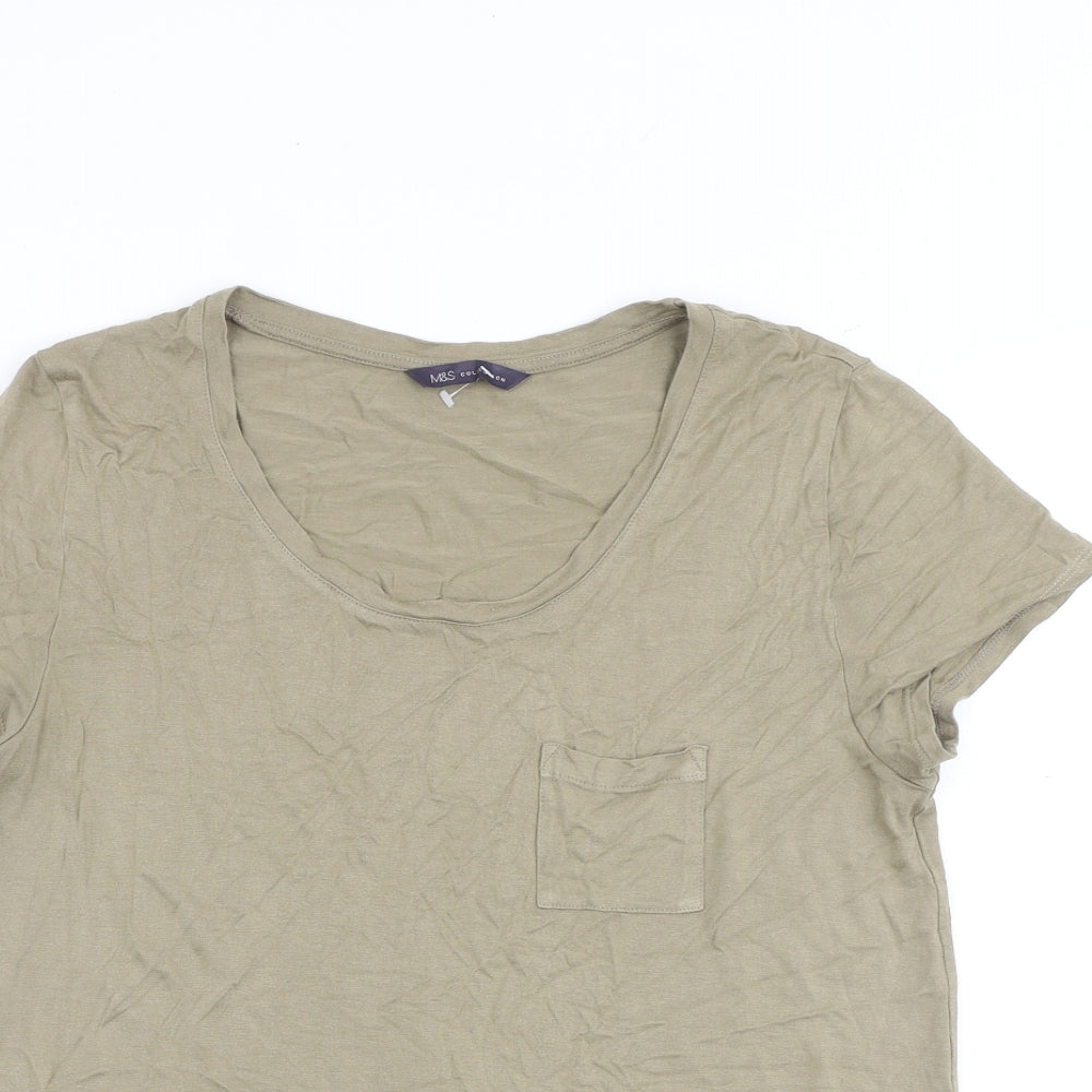 Marks and Spencer Womens Beige Viscose Basic T-Shirt Size 12 Round Neck