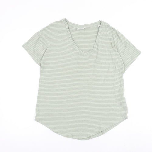 Mamalicious Womens Green Striped Viscose Basic T-Shirt Size M Round Neck