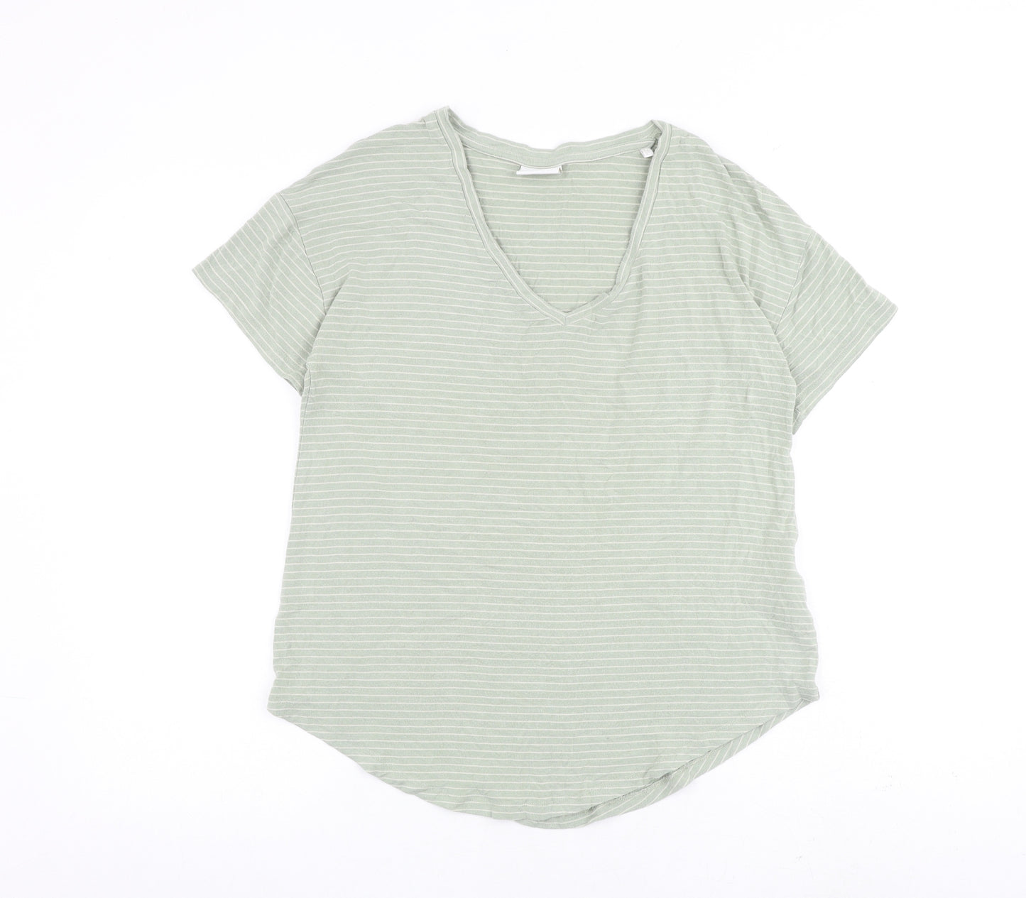 Mamalicious Womens Green Striped Viscose Basic T-Shirt Size M Round Neck