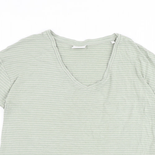Mamalicious Womens Green Striped Viscose Basic T-Shirt Size M Round Neck