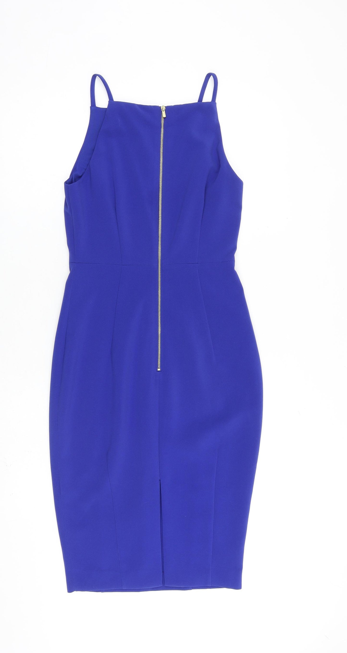 H&M Womens Blue Polyester A-Line Size 8 Square Neck Zip