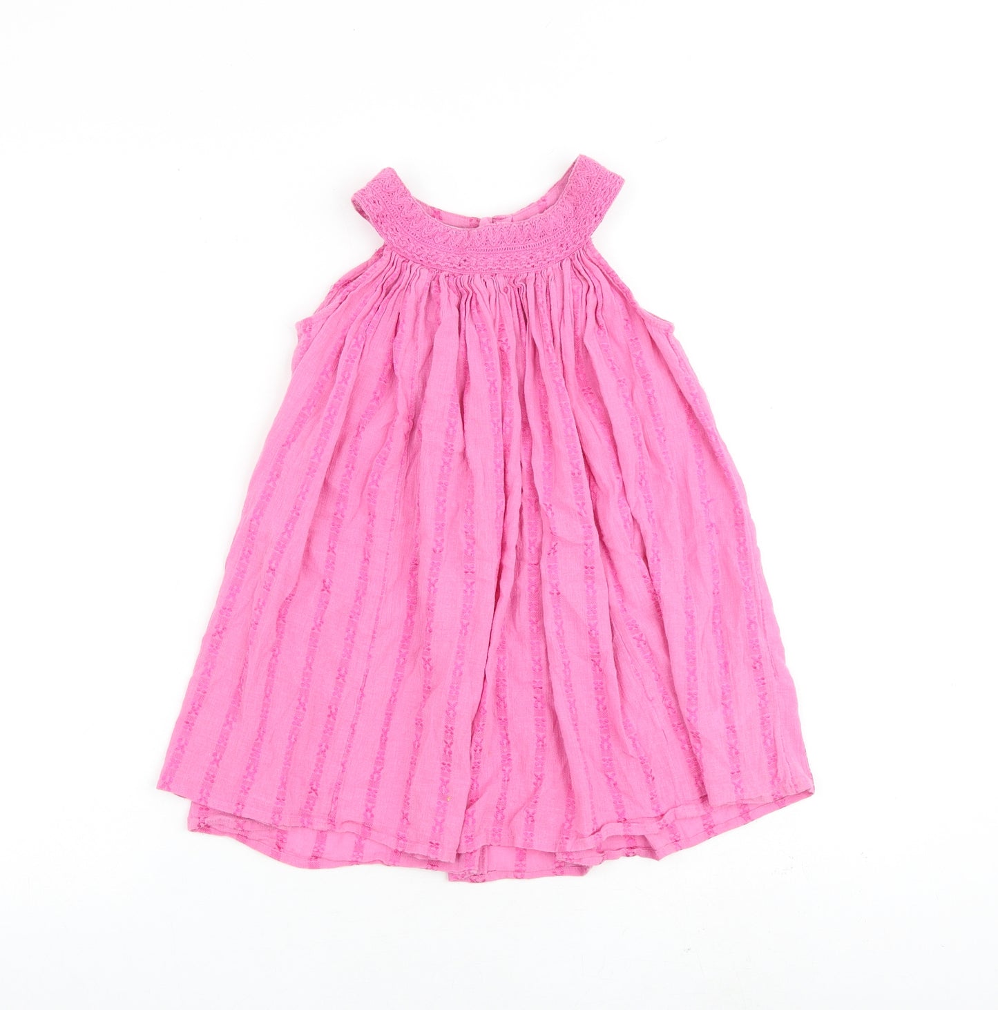 Monsoon Girls Pink Cotton A-Line Size 5-6 Years Round Neck Button