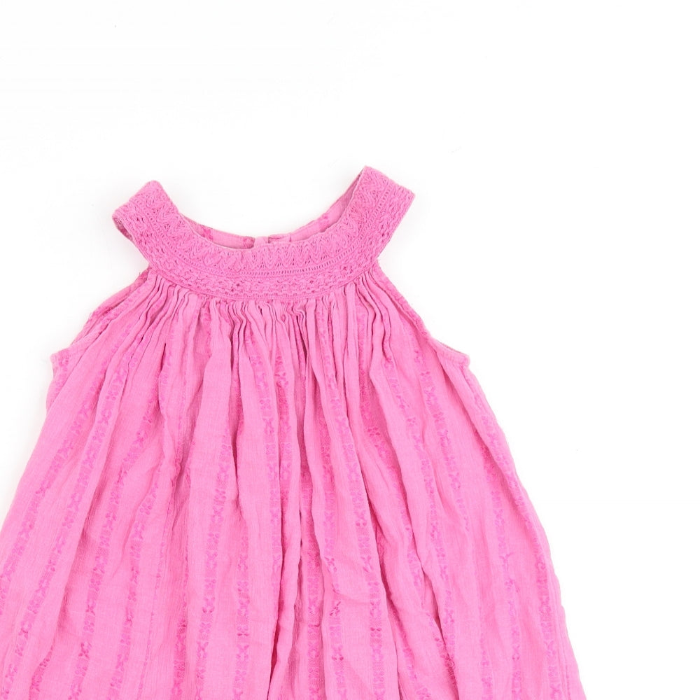 Monsoon Girls Pink Cotton A-Line Size 5-6 Years Round Neck Button