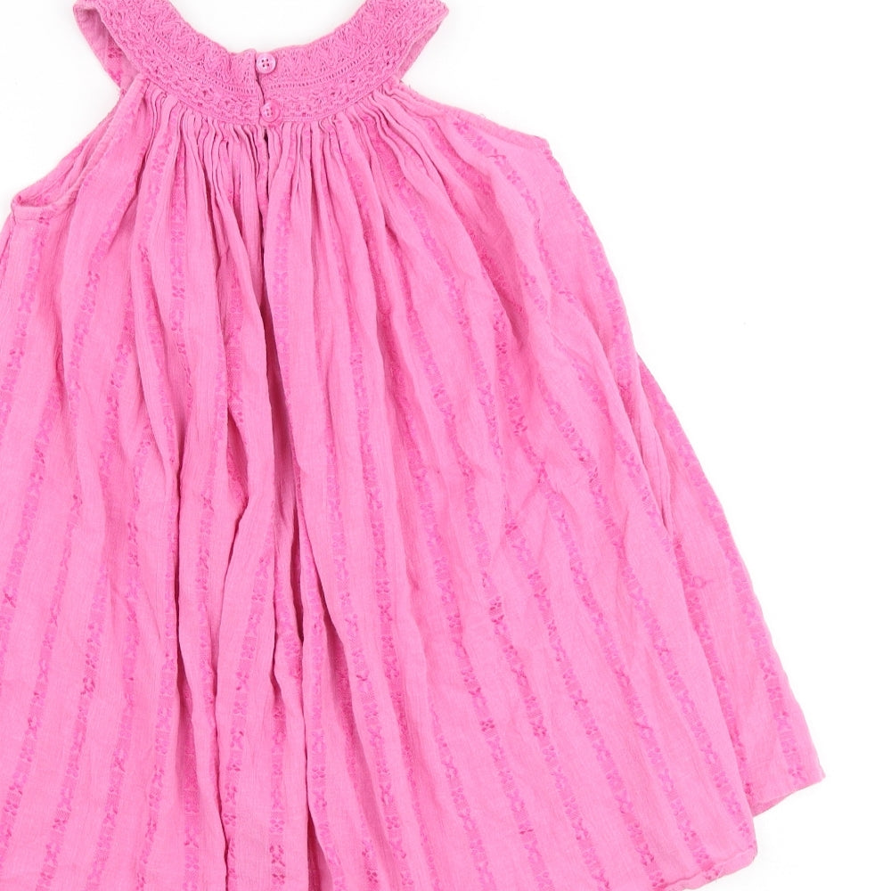 Monsoon Girls Pink Cotton A-Line Size 5-6 Years Round Neck Button