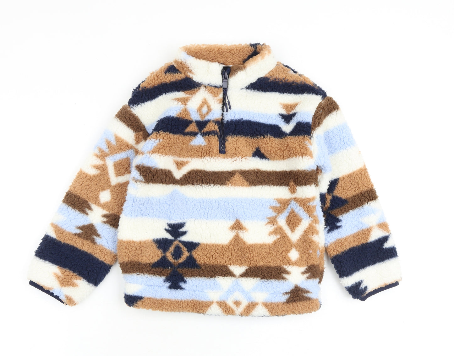 Marks and Spencer Boys Multicoloured Geometric Polyester Pullover Sweatshirt Size 6-7 Years Zip